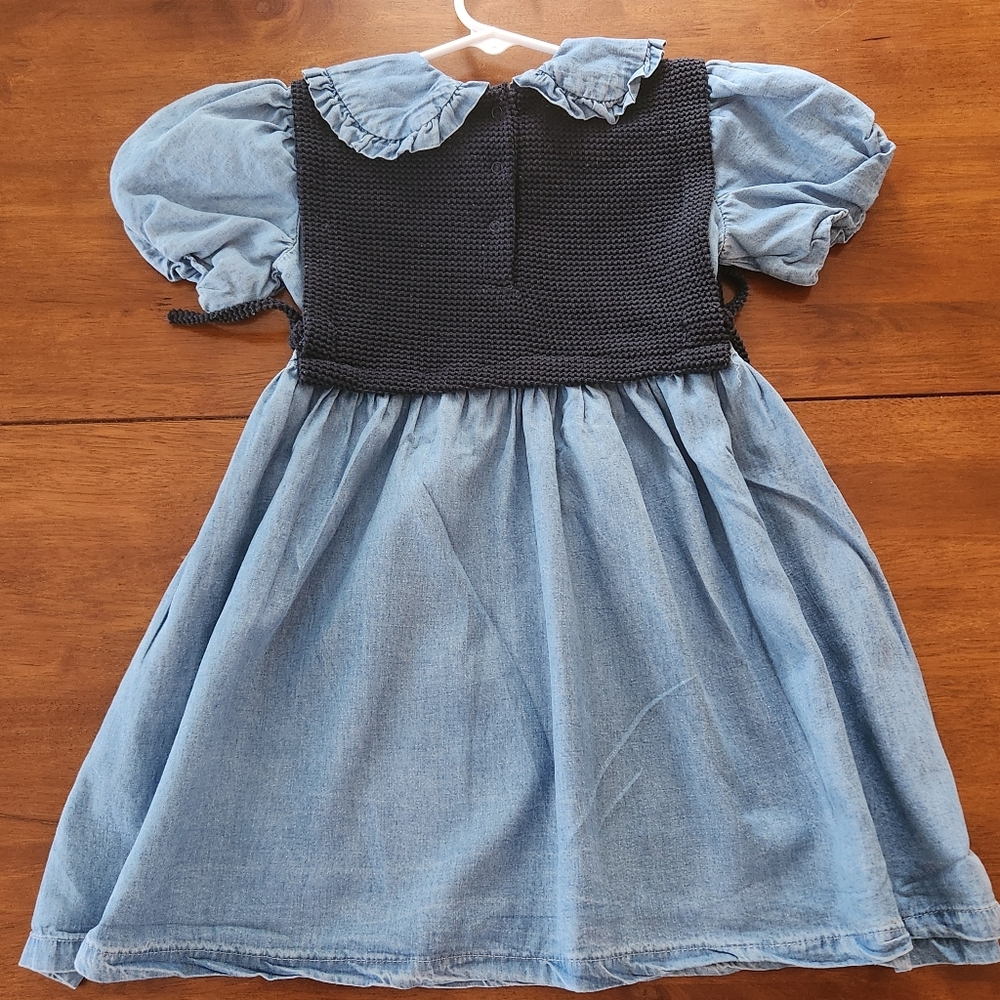 Rachel Zoe Dress 4T Denim Chambray Embroidered Collar Crochet Bodice Cottagecore - Picture 7 of 7